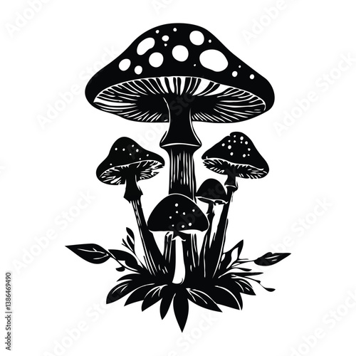 mushrooms on a black silhouette 