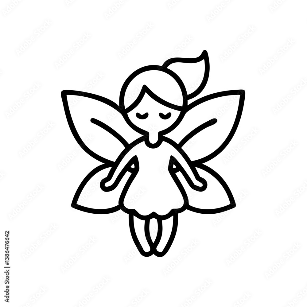 Pixie in garden icon, black and white, fantasy garden decoration concept Pixie in garden icon, black and white, fantasy garden decoration concept
