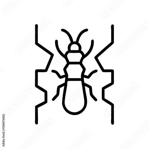 Termite damaging wood icon, black and white, pest control and destruction symbol
