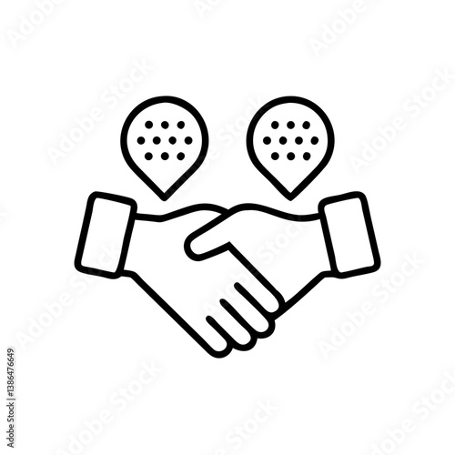 Padel players shaking hands icon, black and white, fair play sportsmanship concept