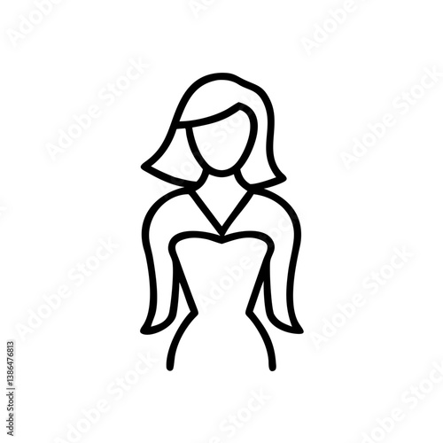 Female model in elegant pose, black and white line icon, fashion and beauty industry illustration