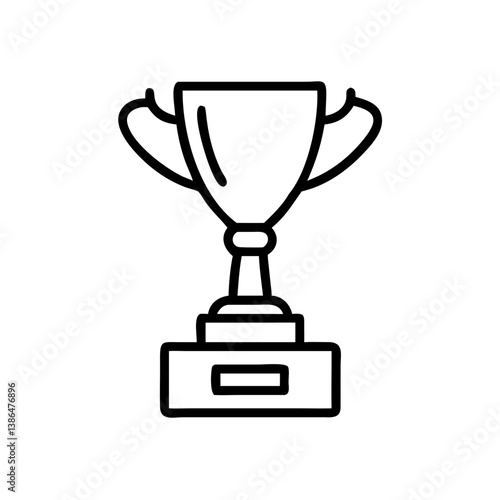 Esports trophy on stage in outlined black and white style, symbol of victory and achievement