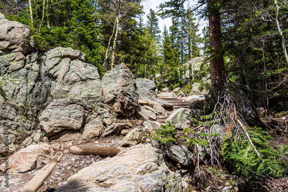 Fototapeta premium Hiking Emerald Lake Trail at Rocky Mountain National Park.