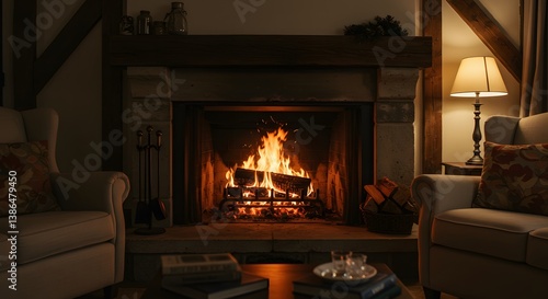 Warm and cozy living room with a fireplace
