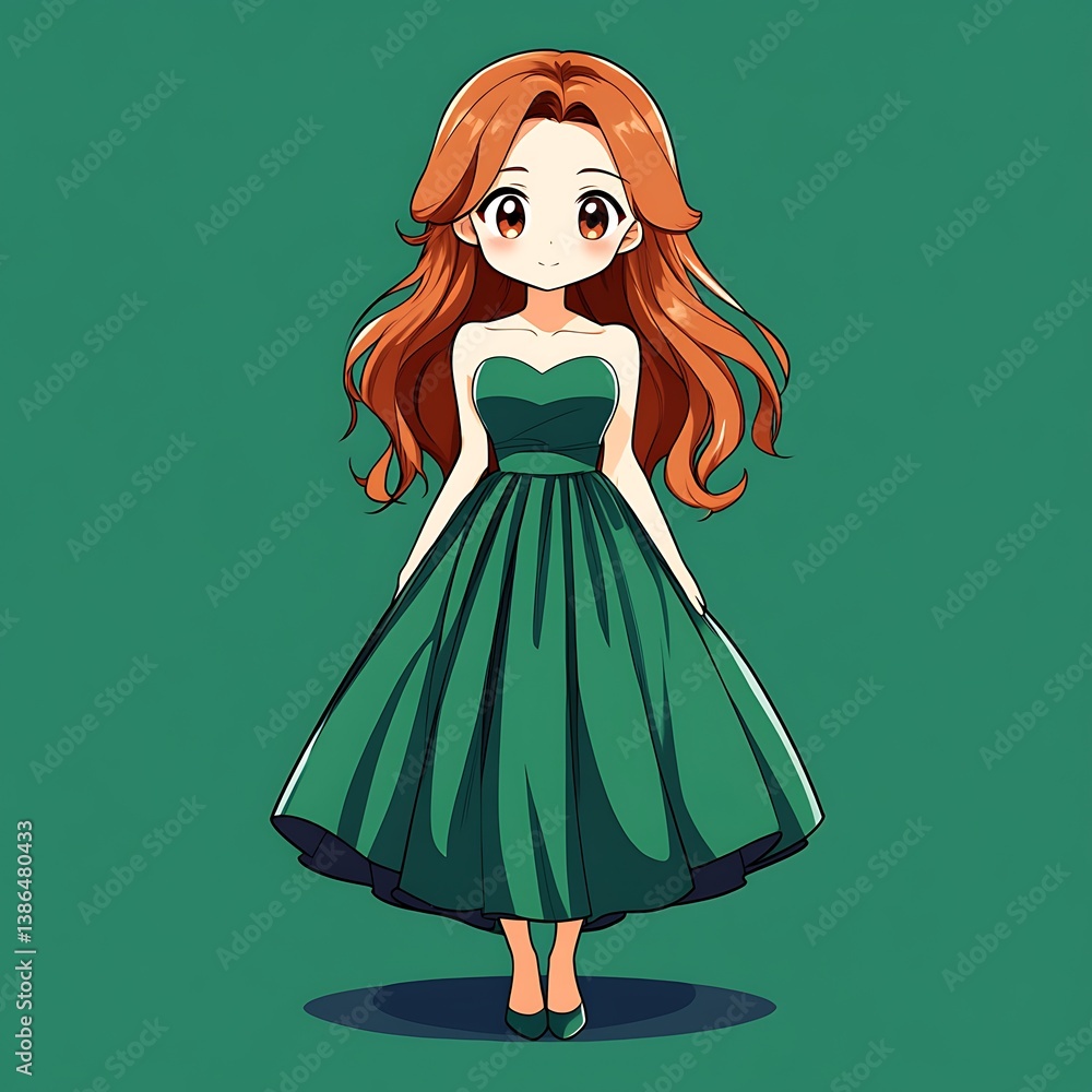Kawaii-Style Happy Anime Girl in Magical Dress Kawaii-Style Happy Anime Girl in Magical Dress
