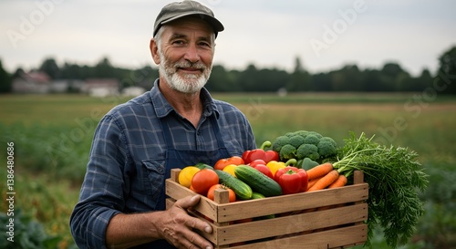 Farmer holding fresh organic vegetables