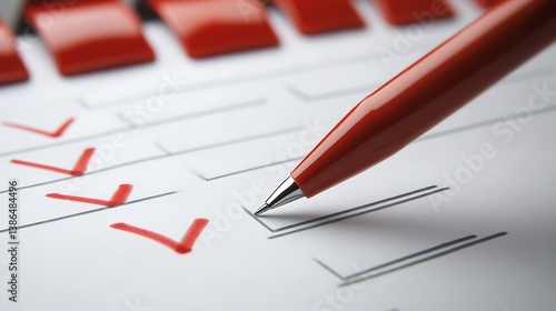 Wallpaper Mural Red Pen Marks Checklist on White Paper With Grey Lines, Business Planning Concept Torontodigital.ca