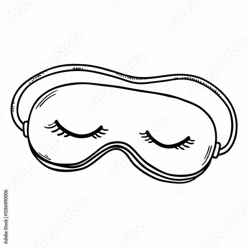 Sleep mask with closed eyes design - line art vector illustration in white background