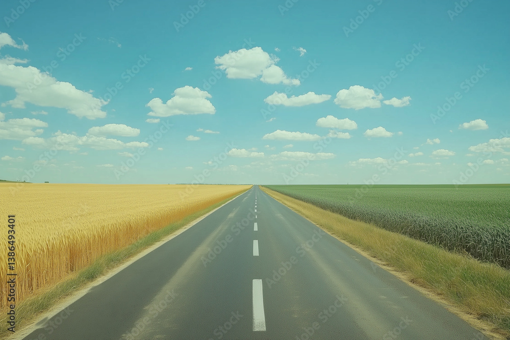 Fototapeta premium Countryside Road with Wheat and Grass on Both Sides