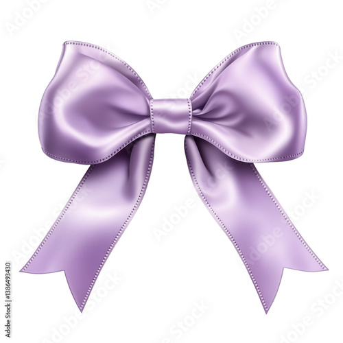 Single elegant purple satin ribbon bow with dotted edge pattern on light gray background