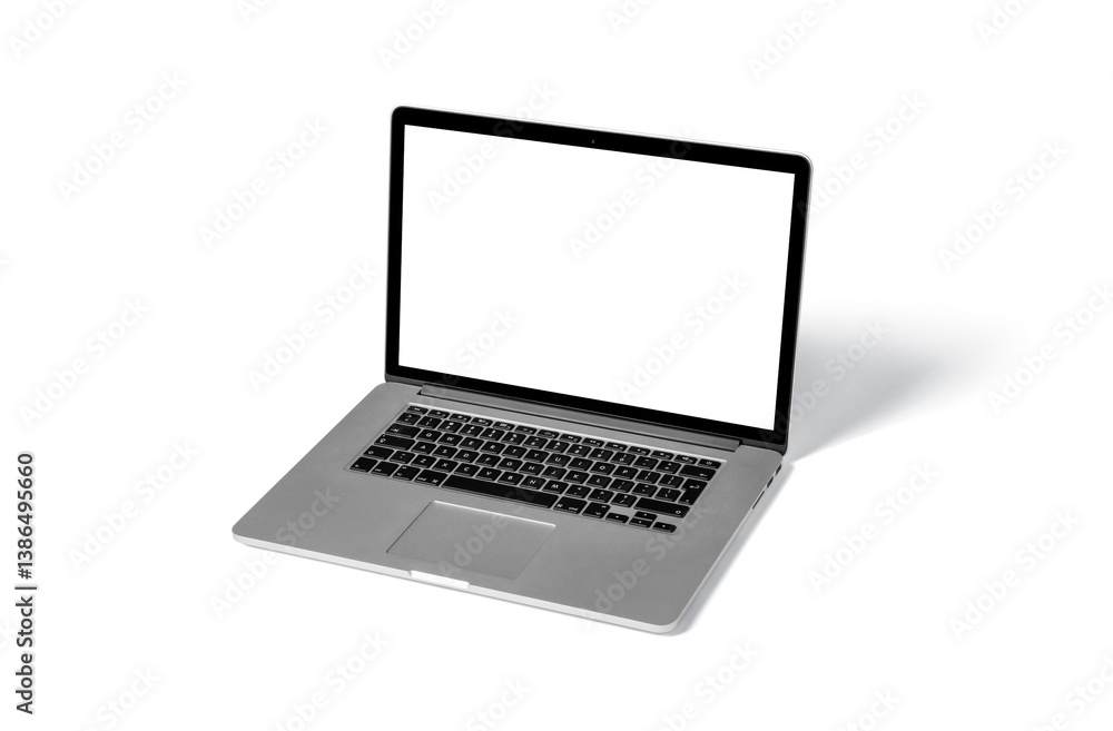 Laptop with blank empty white screen display mock-up, isolated on white background. Laptop with blank empty white screen display mock-up, isolated on white background.