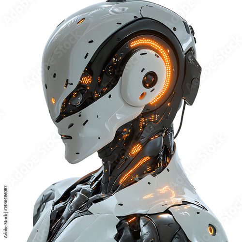 Humanoid Robot with Headphones and Glowing Circuits Isolated on Transparent Background
