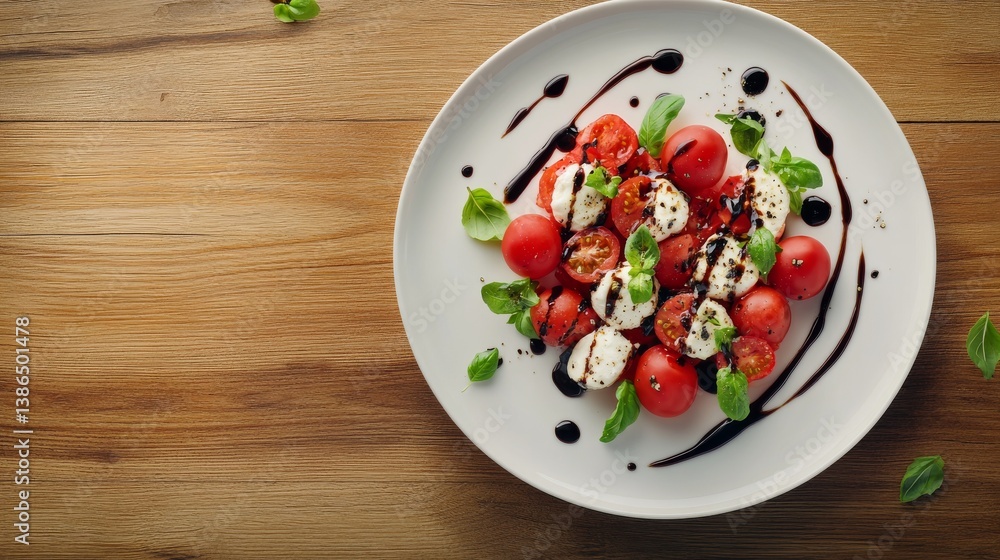 A fresh caprese salad with ripe tomatoes, mozzarella, basil, and olive oil. Featuring Italian cuisine A fresh caprese salad with ripe tomatoes, mozzarella, basil, and olive oil. Featuring Italian cuisine