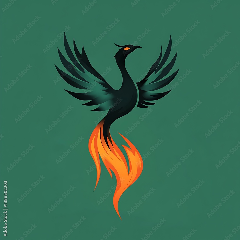 Fototapeta premium Phoenix rising from flames, fiery symbol