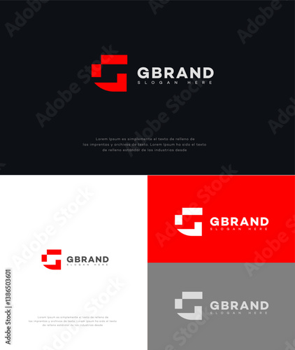 G Letter Logo Design Red, White, Grey Variations, Modern Minimalist