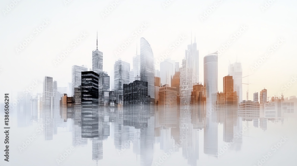 Obraz premium city skyline made of data points, representing strategic thinking, minimalist digital realism, conceptual business idea