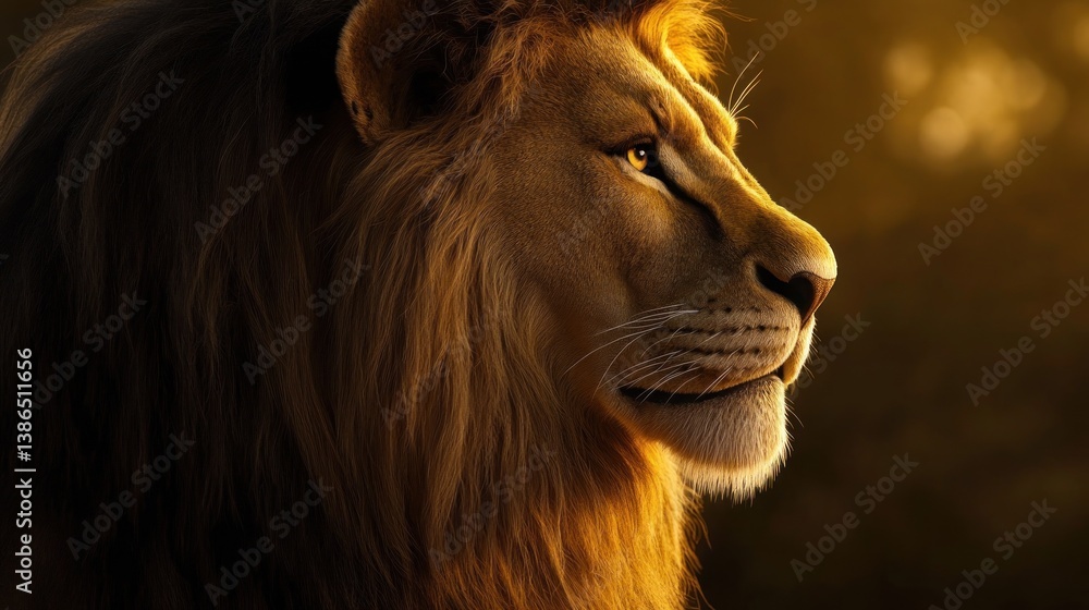 Fototapeta premium Majestic lion profile at golden hour