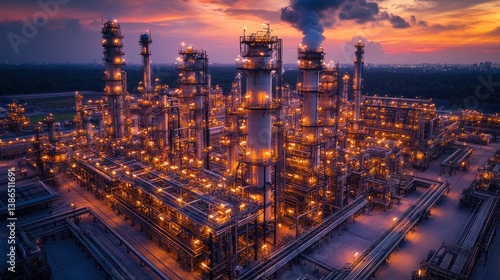 Wallpaper Mural Illuminated Petrochemical Refinery at Sunset Torontodigital.ca