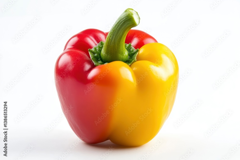 Isolated Colorful Bell Pepper Showcasing Red and Yellow Segments on White Isolated Colorful Bell Pepper Showcasing Red and Yellow Segments on White