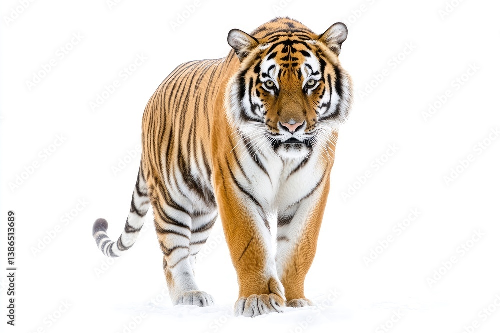 Obraz premium Tiger Walking Head on in Snow Isolated on White Background