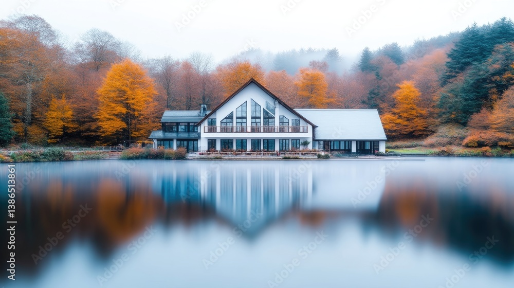 Fototapeta premium Lakeside home in autumn