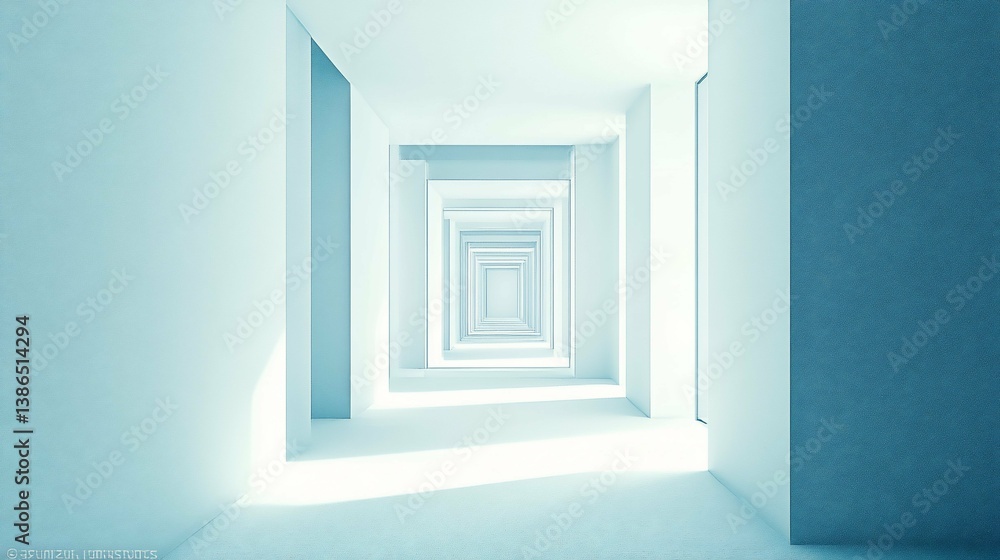 Serene Light Blue Architectural Corridor Serene Light Blue Architectural Corridor