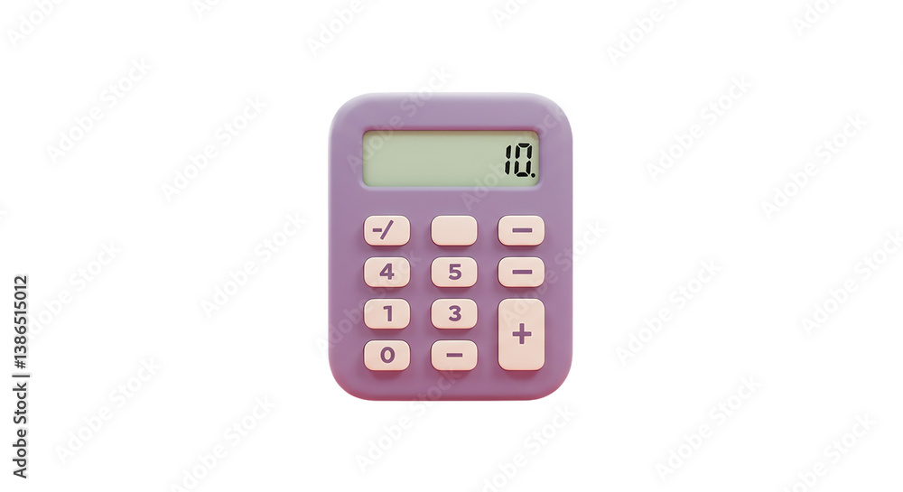 A pastel purple calculator displaying ten point on its screen against a black background view A pastel purple calculator displaying ten point on its screen against a black background view