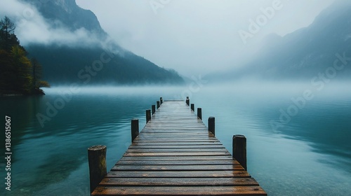 Misty Lake Pier Wooden Path to Tranquility