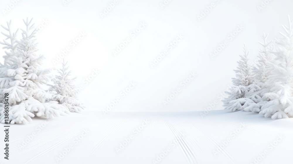 Fototapeta premium Snowy winter scene, two trees