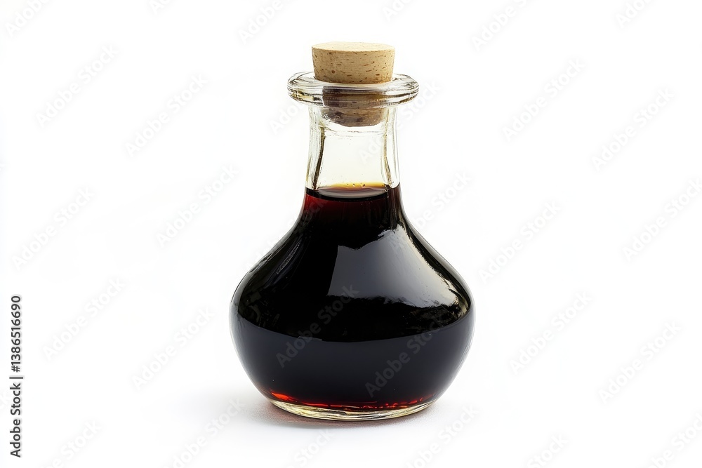 Dark Balsamic Vinegar in Glass Bottle Isolated on White Background Dark Balsamic Vinegar in Glass Bottle Isolated on White Background