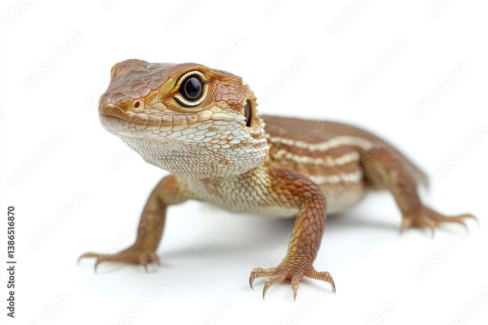 Isolated Brown Lizard Standing on White Background with Detailed Scales Isolated Brown Lizard Standing on White Background with Detailed Scales