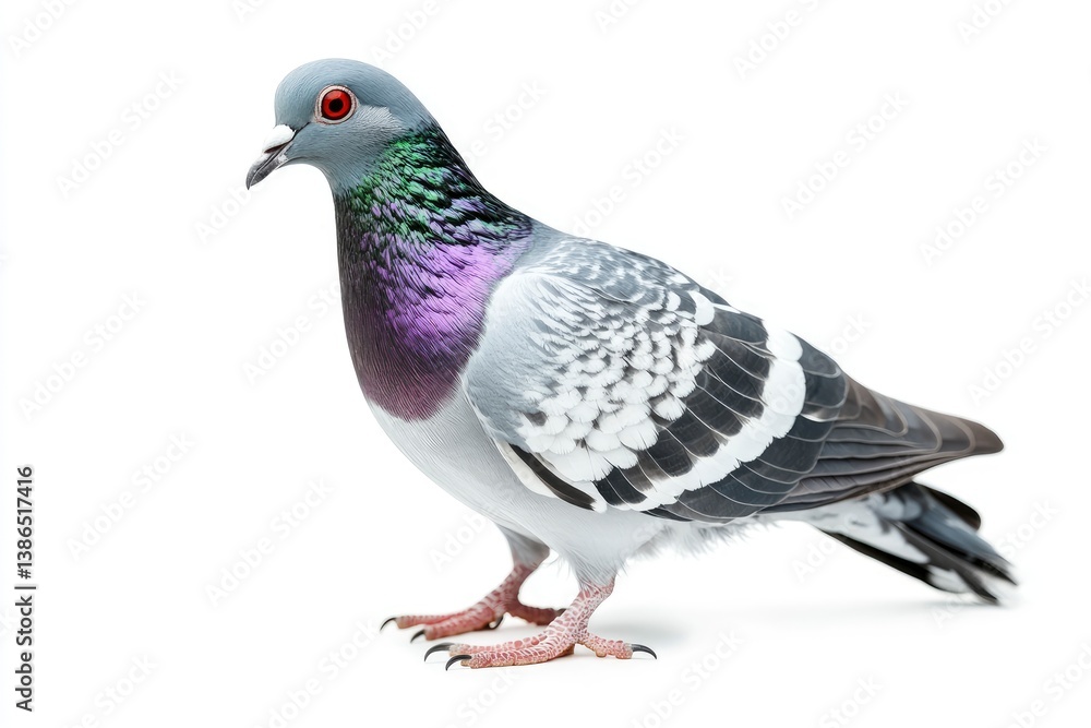 Pigeon Standing Gracefully on a Clean White Background in Studio Shot Pigeon Standing Gracefully on a Clean White Background in Studio Shot