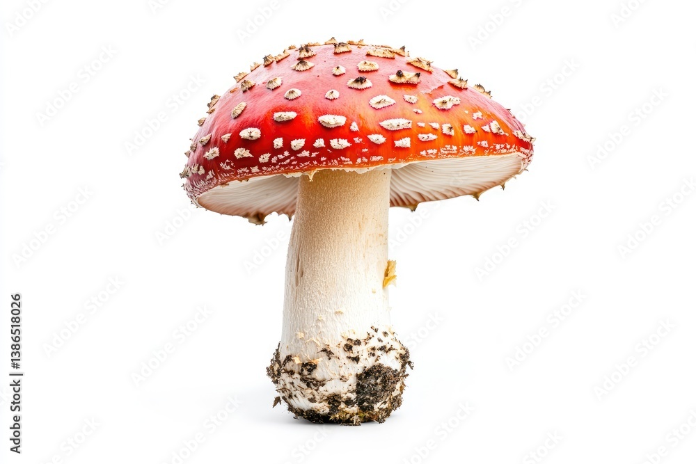 Isolated Fly Agaric Mushroom with Red Cap and White Spots Isolated Fly Agaric Mushroom with Red Cap and White Spots