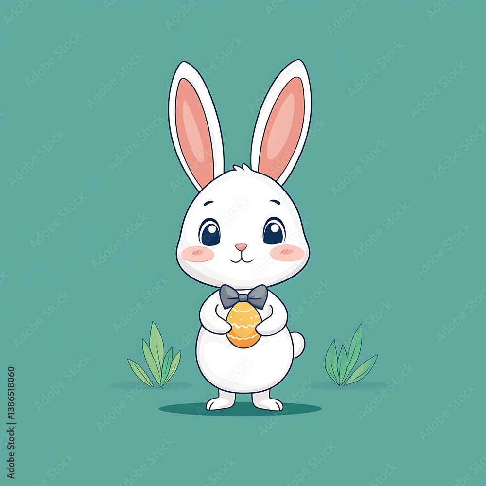 Obraz premium Happy Easter bunny with bowtie, holding egg