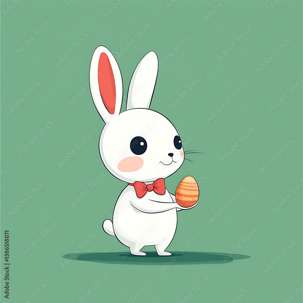 Happy Easter bunny with bowtie, holding egg Happy Easter bunny with bowtie, holding egg