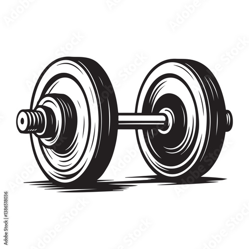 Vintage Barbell Ink Illustration, Black and White Fitness Design