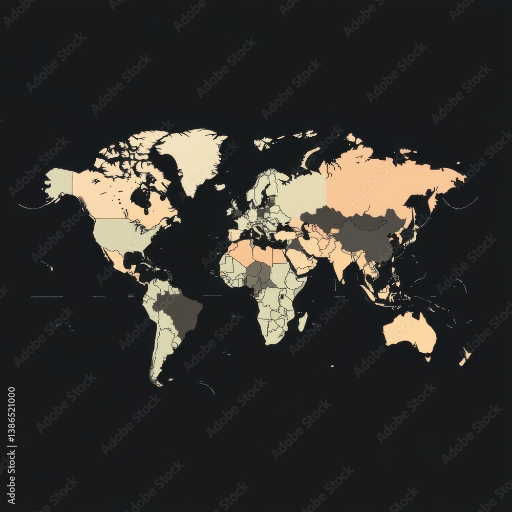 Fototapeta premium World Map with Colorful Regions and Dark Background Design