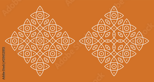 Set of modern pulli kolam. Indian home decor patterns. photo