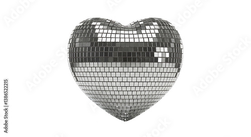 Close-up of a sparkly heart shaped disco ball on a white background mirror ball vector 