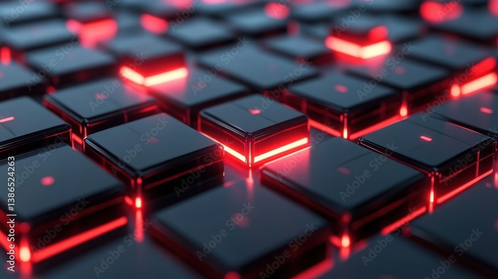 Abstract digital grid with glowing red lights Abstract digital grid with glowing red lights