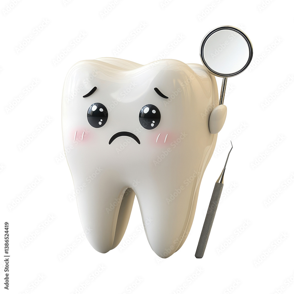 Sad Cartoon Tooth Dental Checkup Tools isolated on transparent background Sad Cartoon Tooth Dental Checkup Tools isolated on transparent background