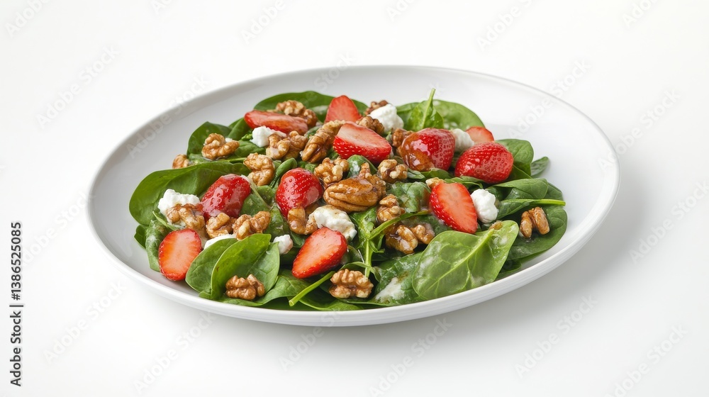 A fresh spinach salad with goat cheese, walnuts, and balsamic glaze. Featuring fresh greens and tangy flavors A fresh spinach salad with goat cheese, walnuts, and balsamic glaze. Featuring fresh greens and tangy flavors