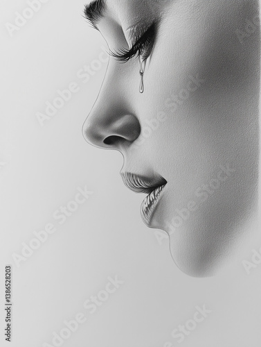 Crying woman face with tears. Sadness and depression, broken heart feeling and stop violence against woman concept	
