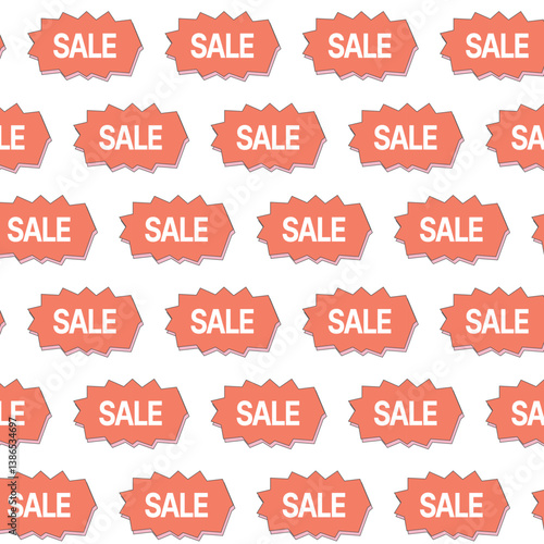 Repeating Jagged Sale Tags: Coral Shopping Discount Pattern Vector Graphic