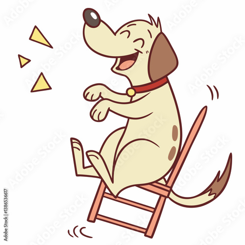 A cartoon dog ride on a chair