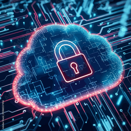 Cloud Computing Security with Digital Padlock and Circuit Board Design