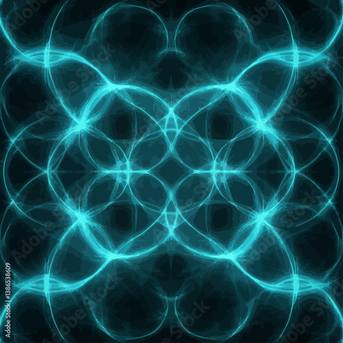 Abstract Turquoise Energy Rings Pattern on Black