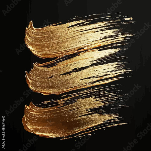 Golden Paint Strokes on Black Canvas, Abstract Art