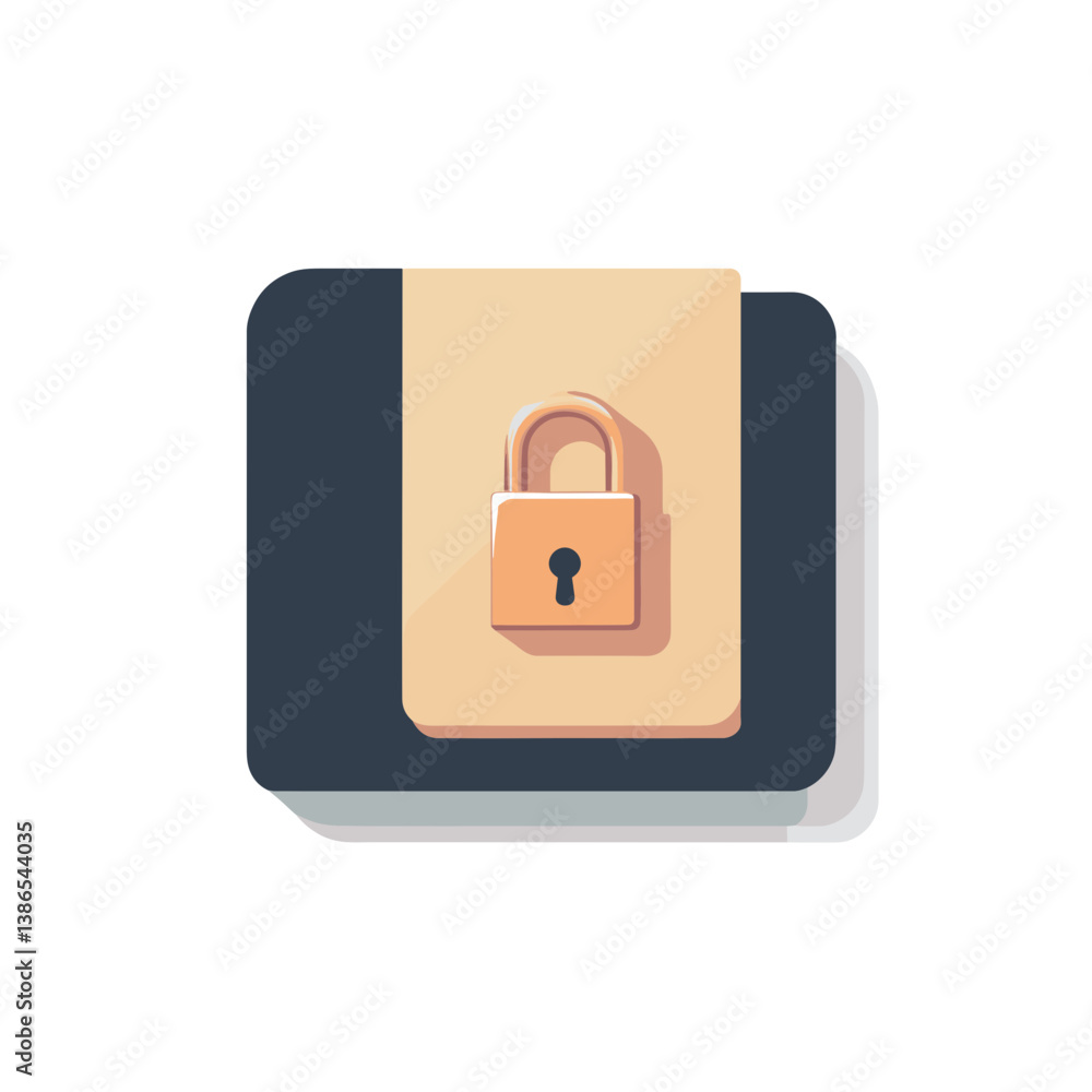 Beige Padlock Icon on Dark Blue Square Digital Security Graphic Beige Padlock Icon on Dark Blue Square Digital Security Graphic