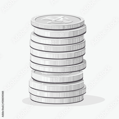 Stack of Silver Coins on White Background